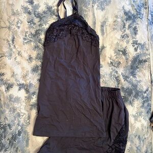 Women's Lace Trim Sleepwear Set - Charcoal Gray